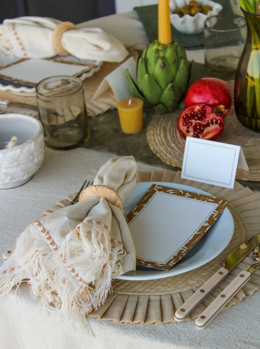 Braid Detail Hand Woven Cotton Napkin Set | Tan