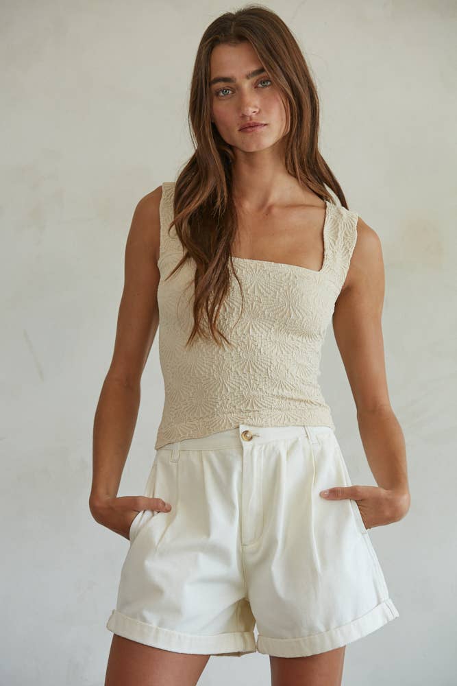 Pleated Wide Leg Shorts | Cream