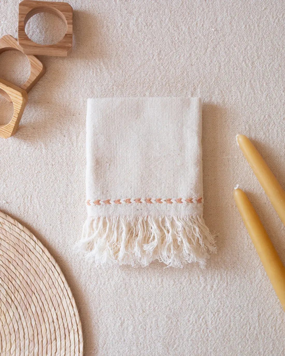 Braid Detail Hand Woven Cotton Napkin Set | Tan