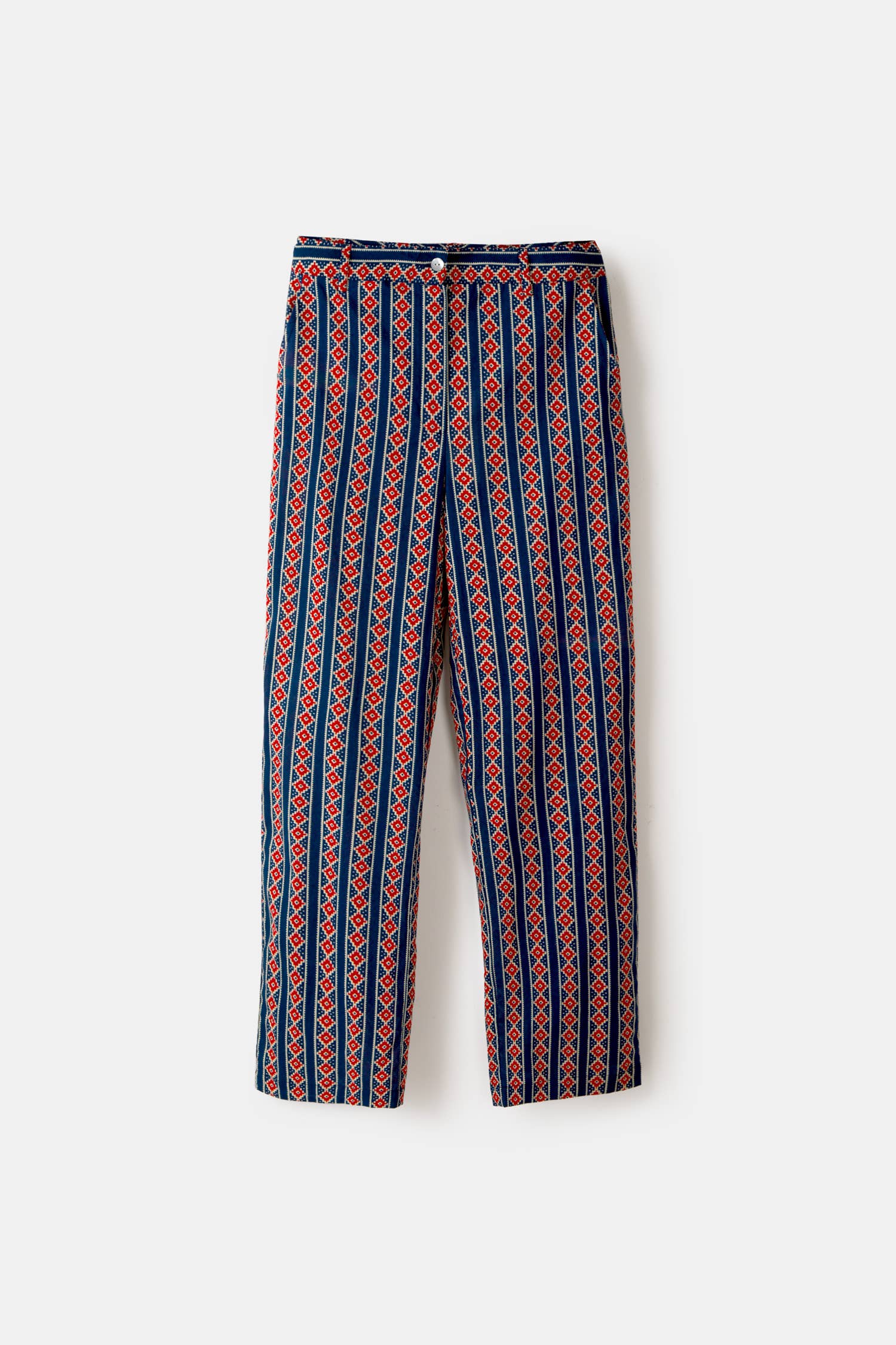 Mid-Rise Cotton Pant | Navy Geometric