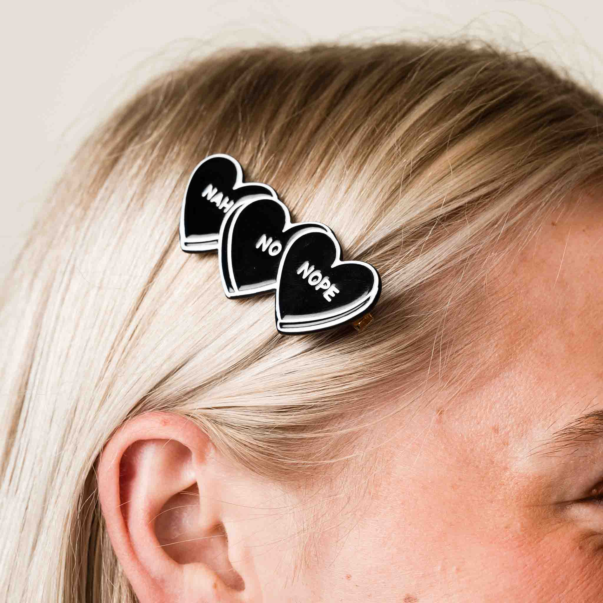 Handmade Nah No Nope Hearts Cellulose Acetate Metal Hair Clip