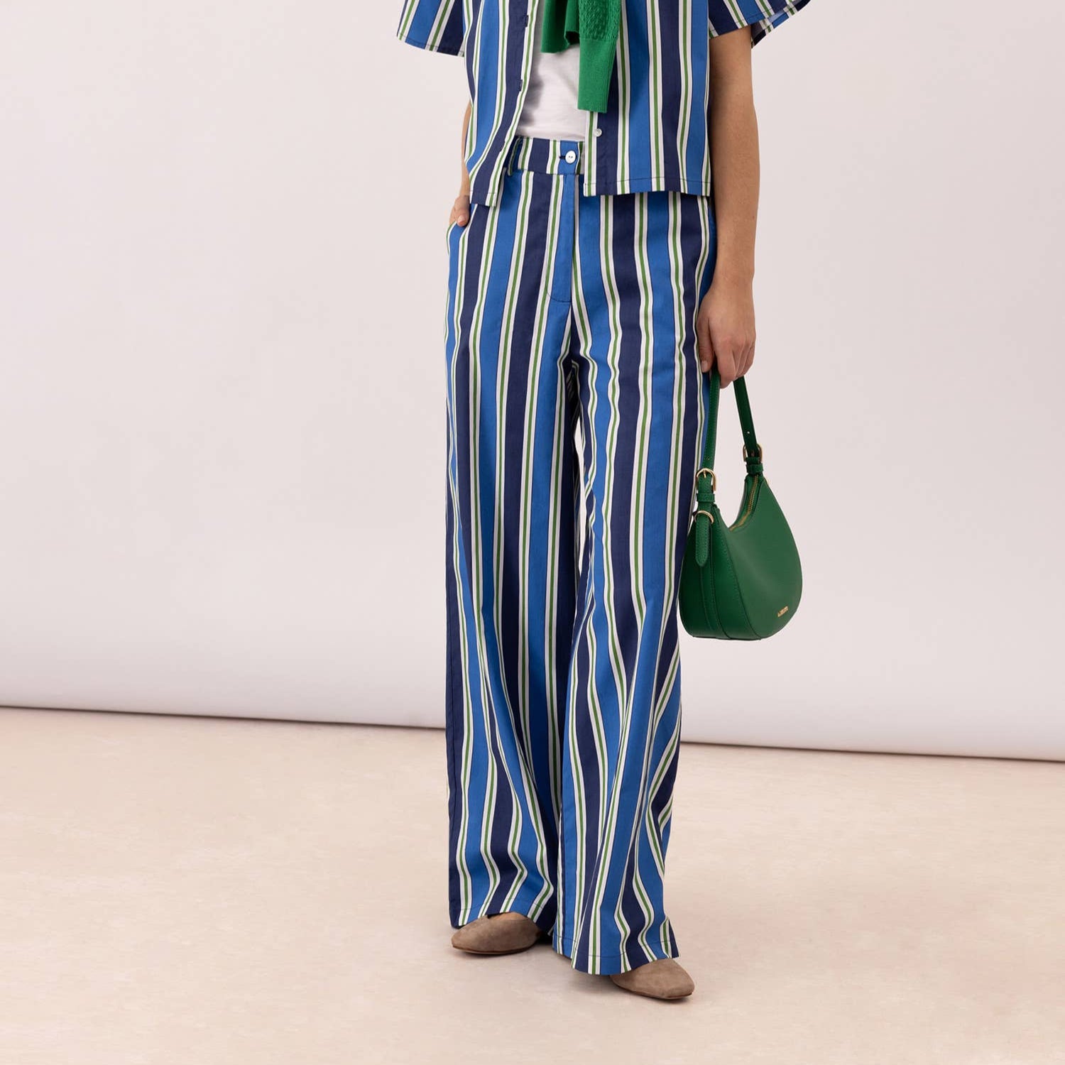 Wide-leg Trousers | Navy\Green Stripe