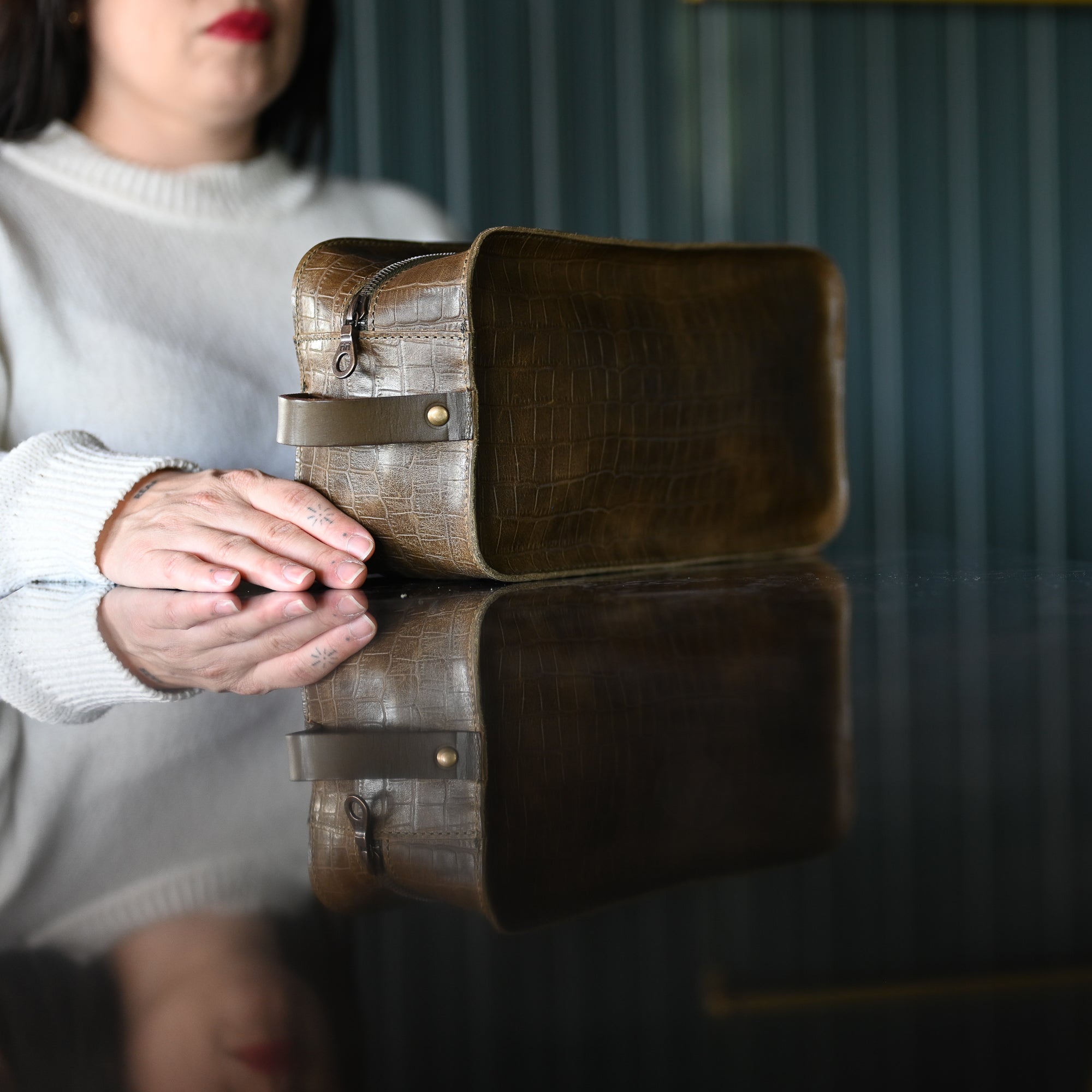 Dopp Kit | Luxe Olive Croc