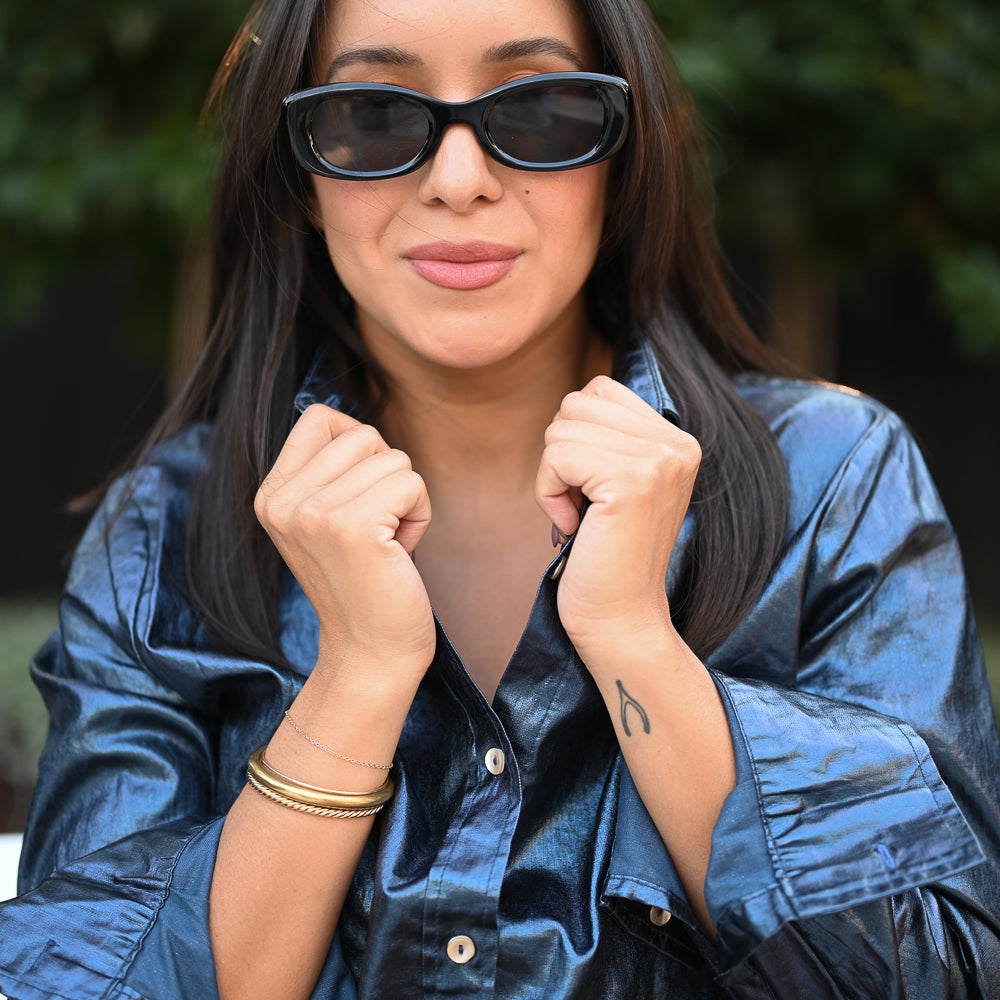 San Marino Metallic Linen Shirt | Deep Blue