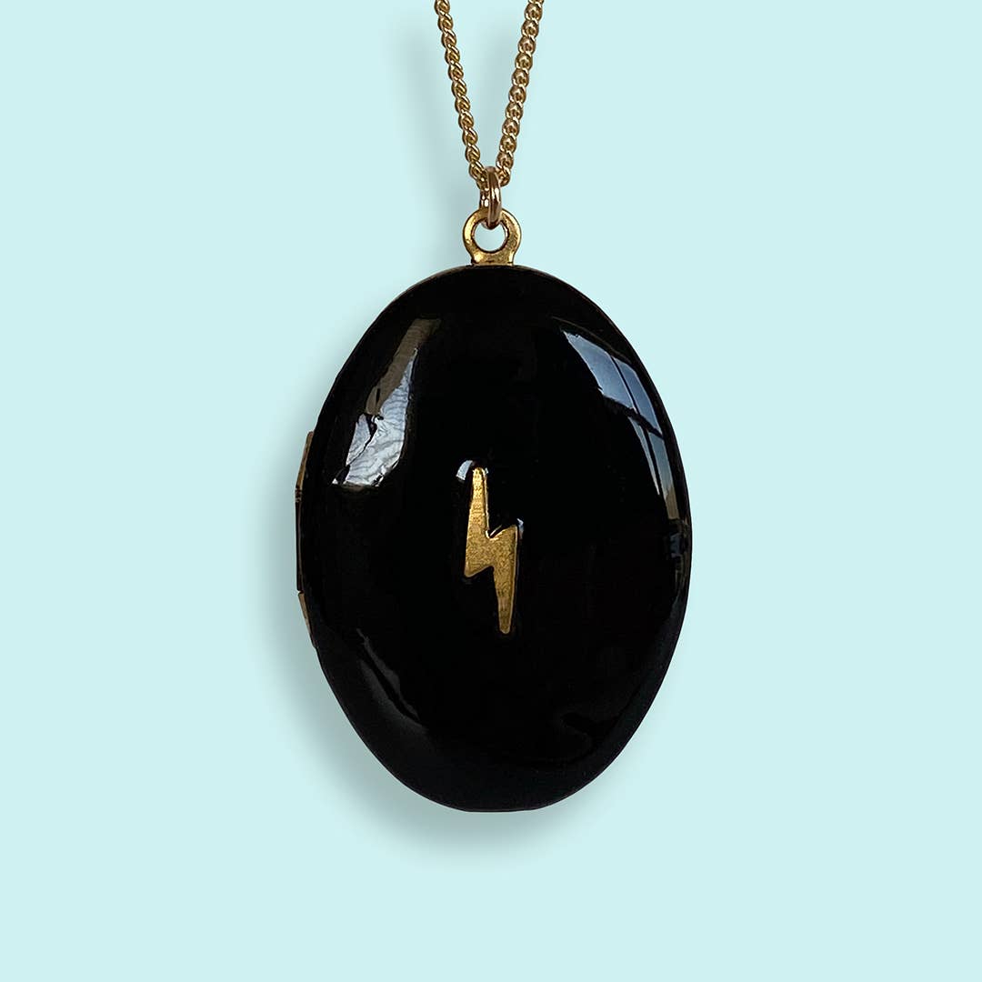 Black Lightning Locket Necklace