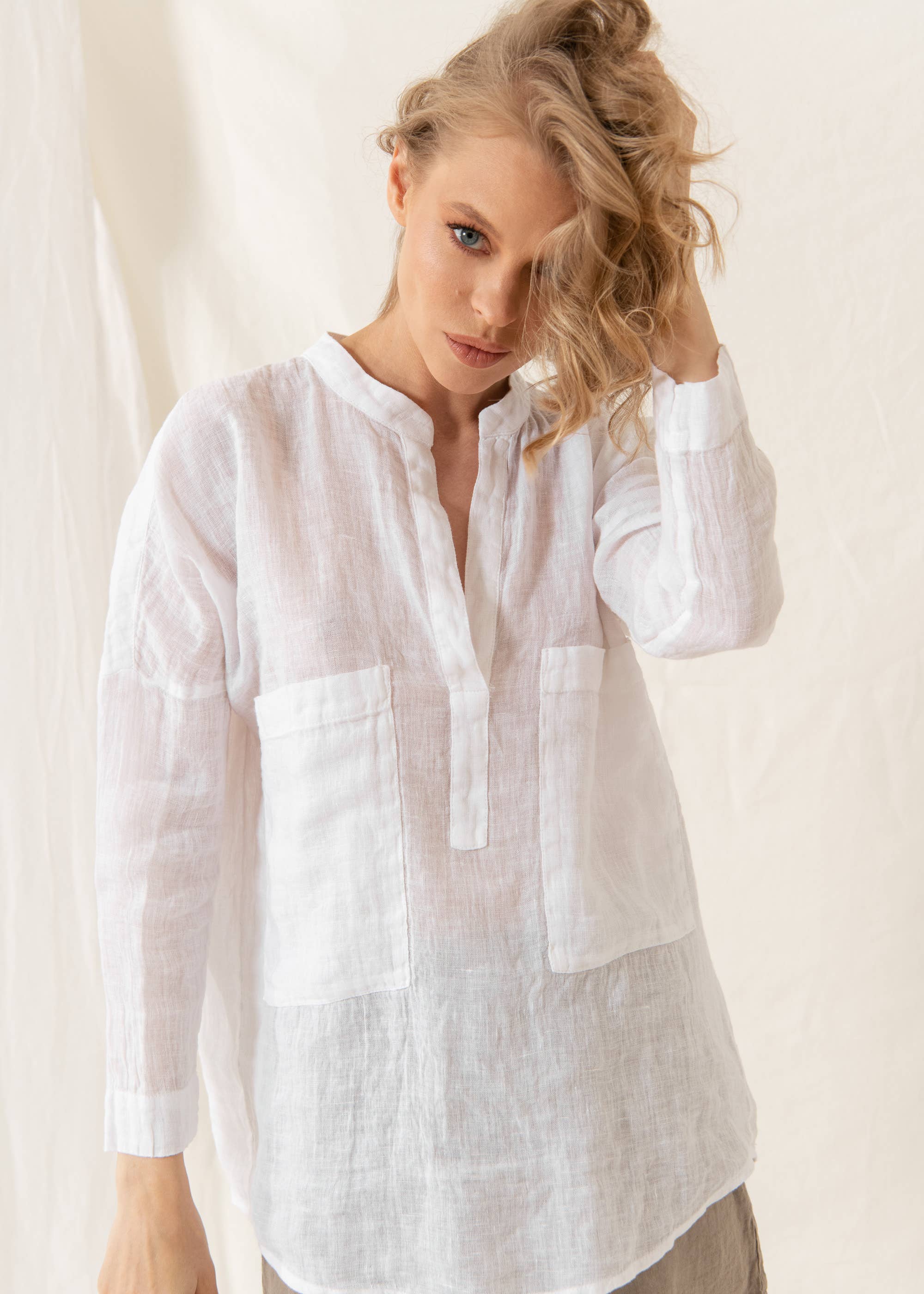 April Linen Top | White