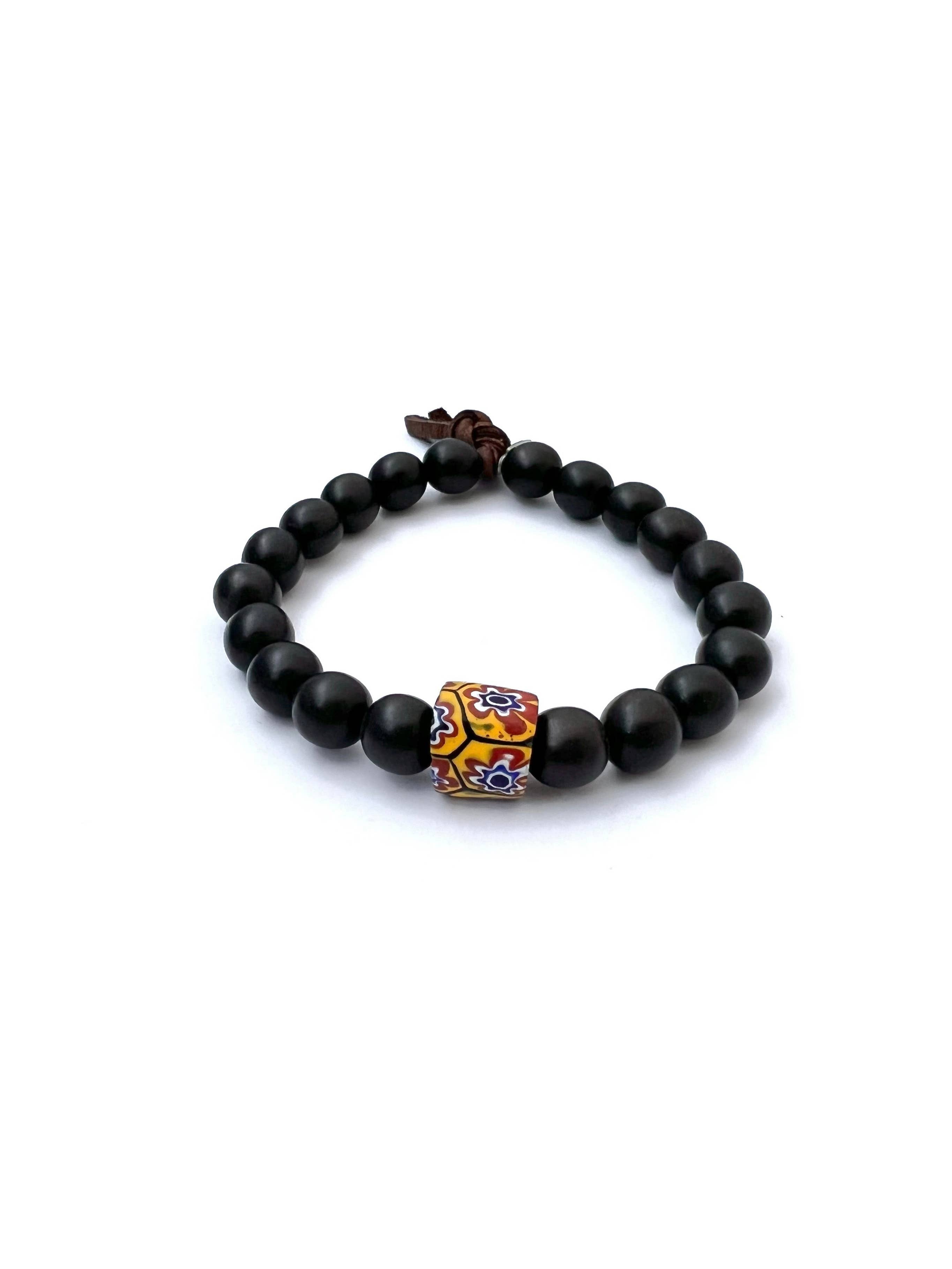 Large Ebony Wood Bead Men's Stretch Bracelet