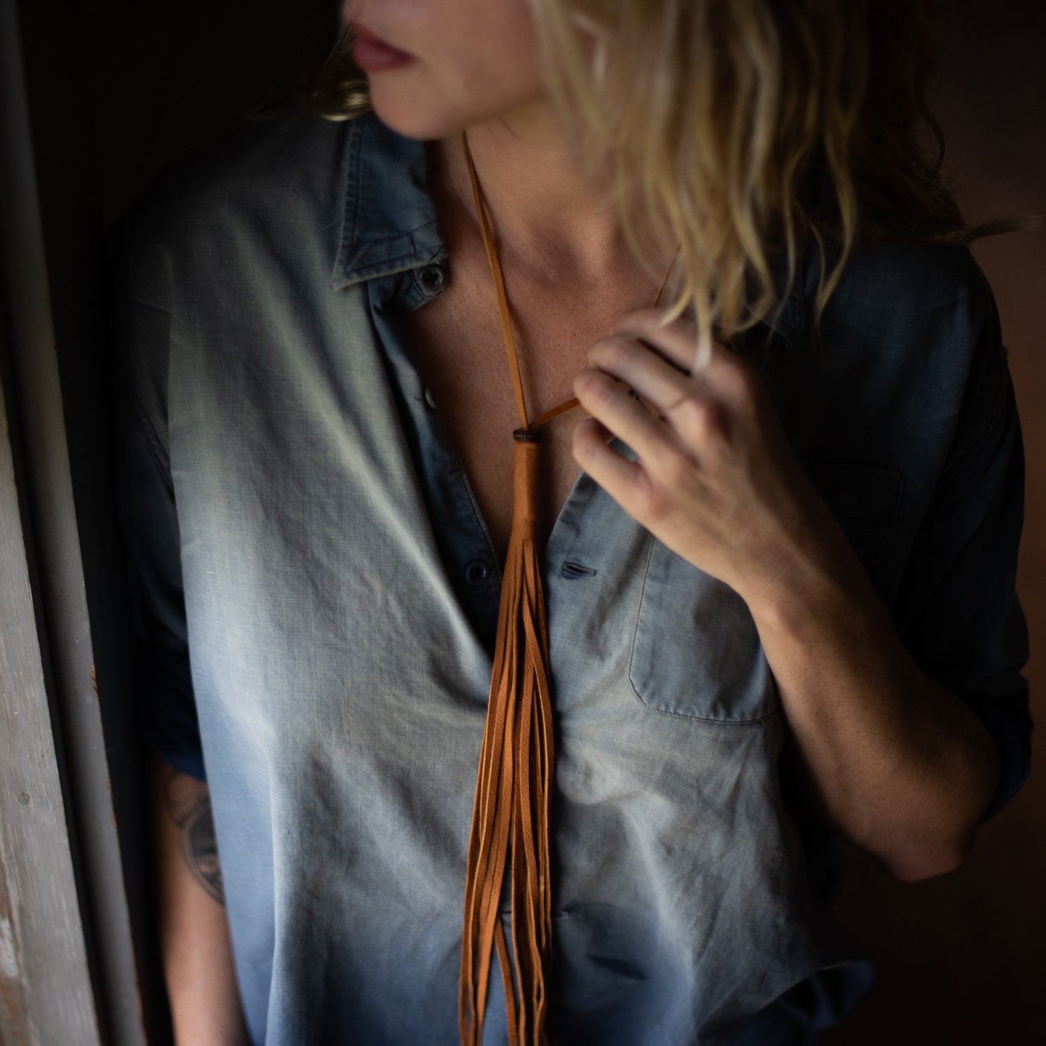 Fringe Mala Necklace | Caramel Deerskin Necklace Stash - Stash Co