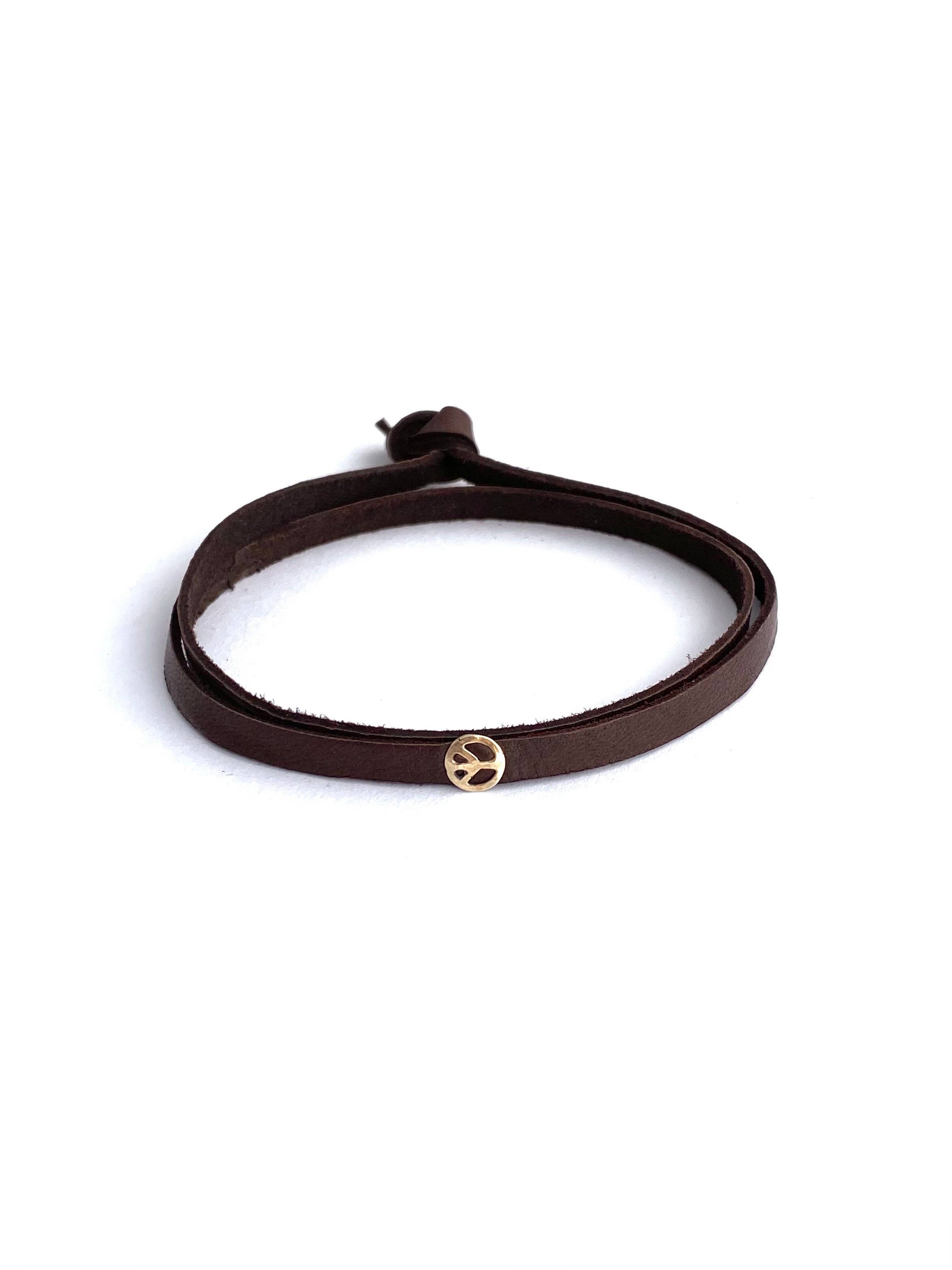 Leather Wrap Bracelet with Peace Sign