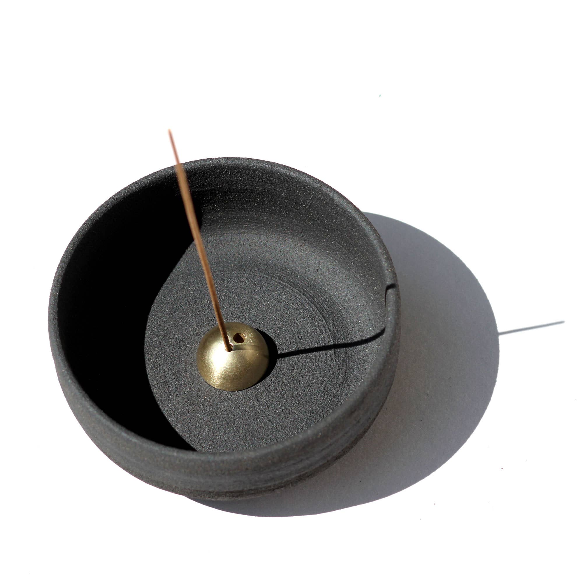 Raw Black Stoneware Incense Bowl & Dome Holder