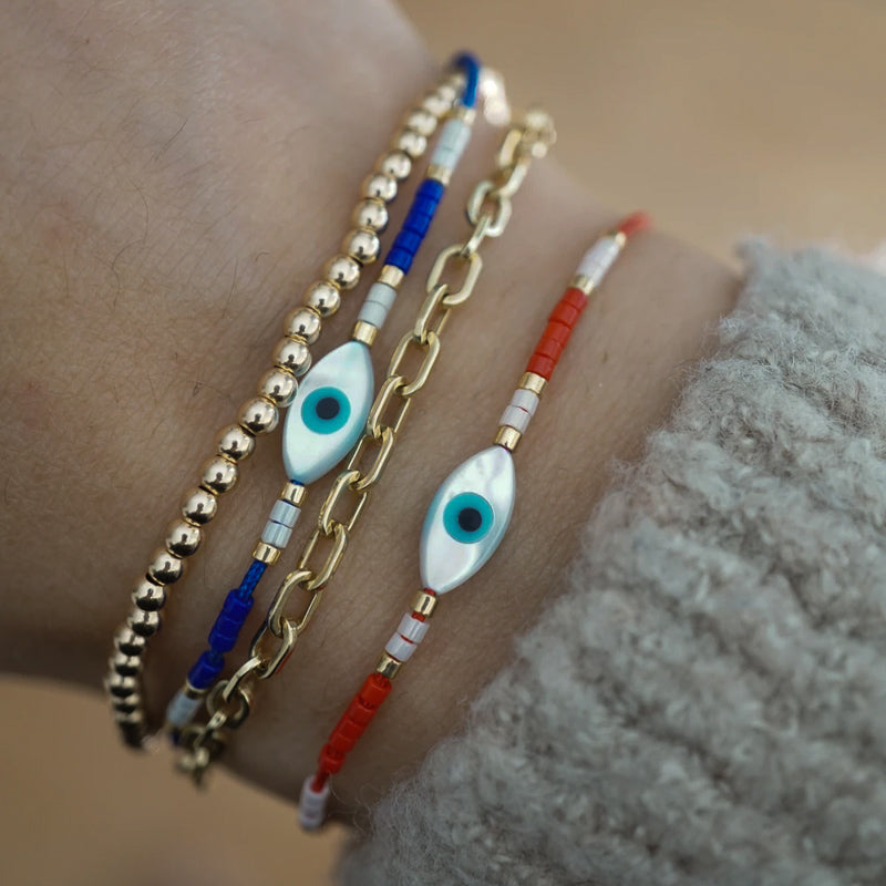 Evil Eye Bracelet, Seed Beads Bracelet, Miyuki Evil Eye Bead, Blue Evil Eye  Bead, Greek Evil Eye Jewelry, Good Luck Bracelet, Bead Bracelet 